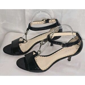 Coach Inez Horse-Bit Patent Leather‎ T-strap Heels 10 B Black Strappy